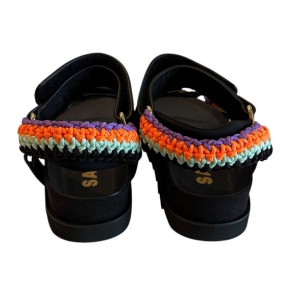 Sandro Shell And Crochet Neon Knit Braided Noir Sandals Platform Size 5.5 NIB - Picture 6 of 13
